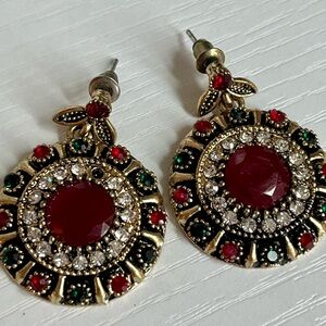Multicolored Red & Gold Drop Statement Earrings